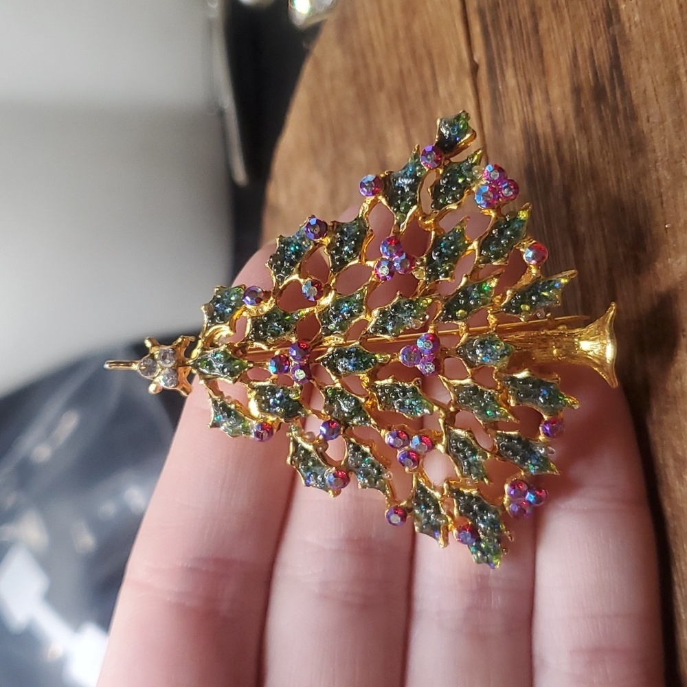 B804‎ swarovski crystal colorful sparkly brooch christmas tree seasonal
